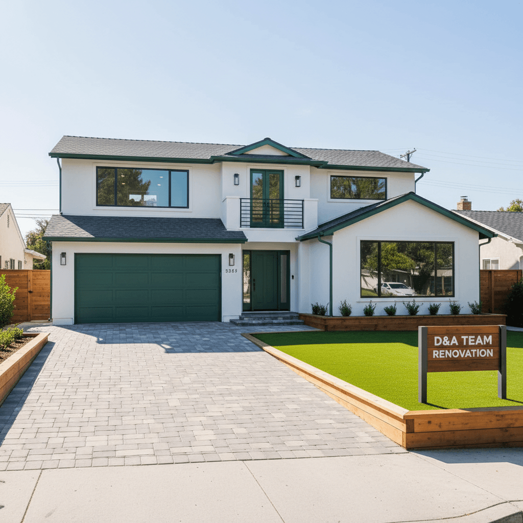 After: Transformed home with new windows, roofing, pavers, and landscaping